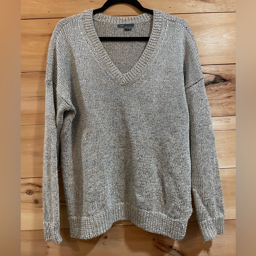 Vince Metallic V-Neck Sweater Size M